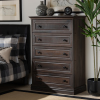 Baxton Studio MH4115-Hazel Walnut-5DW-Chest Nolan Traditional Transitional Hazel Walnut Brown Finished 5-Drawer Wood Chest